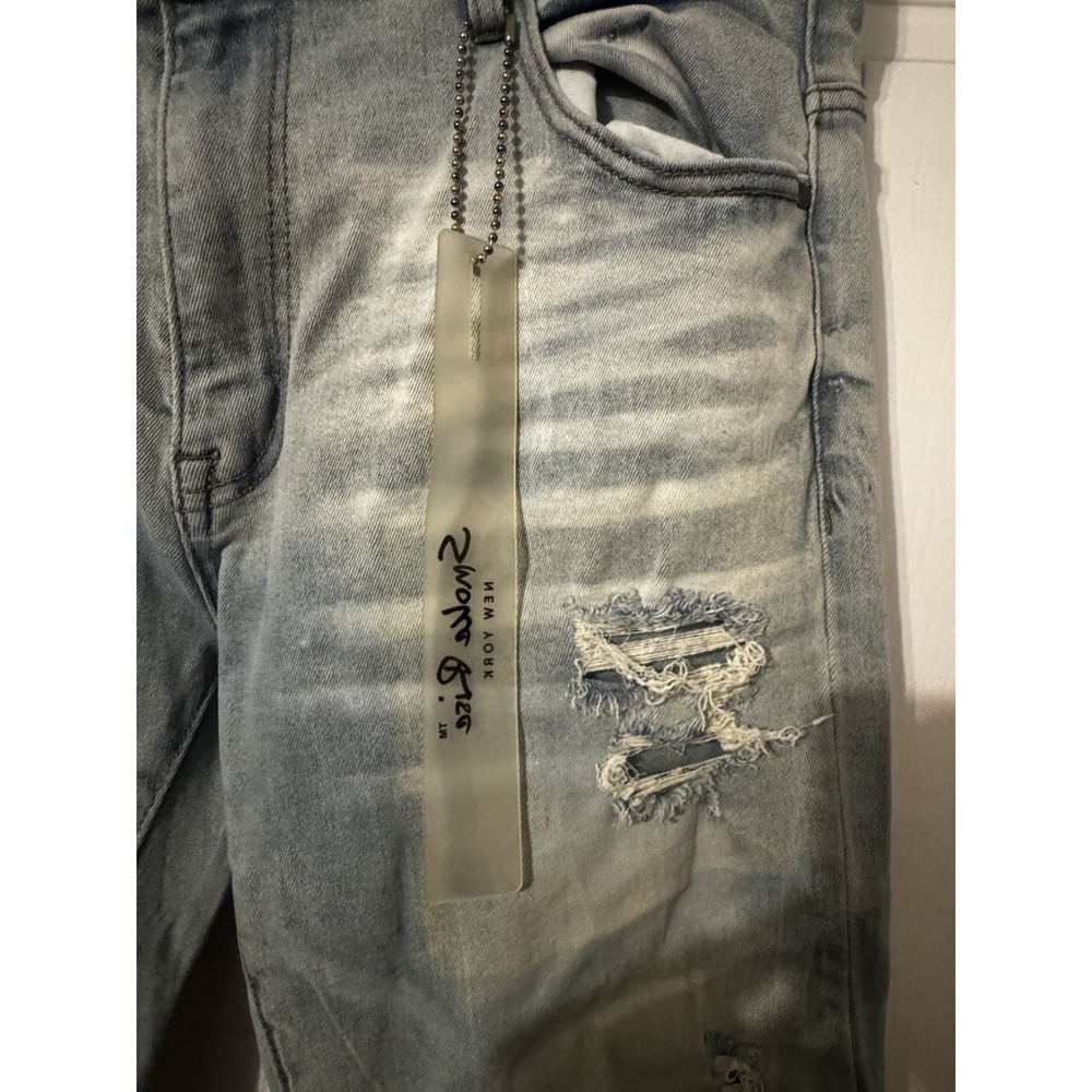 Smoke Rise Distressed Jeans Light Wash Slim Fit Y2K Grunge Streetwear 36x32 - Picture 3 of 8